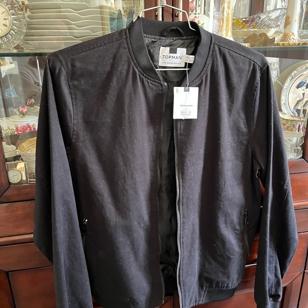 Topman Black Bomber Jacket Lightweight Varsity Style